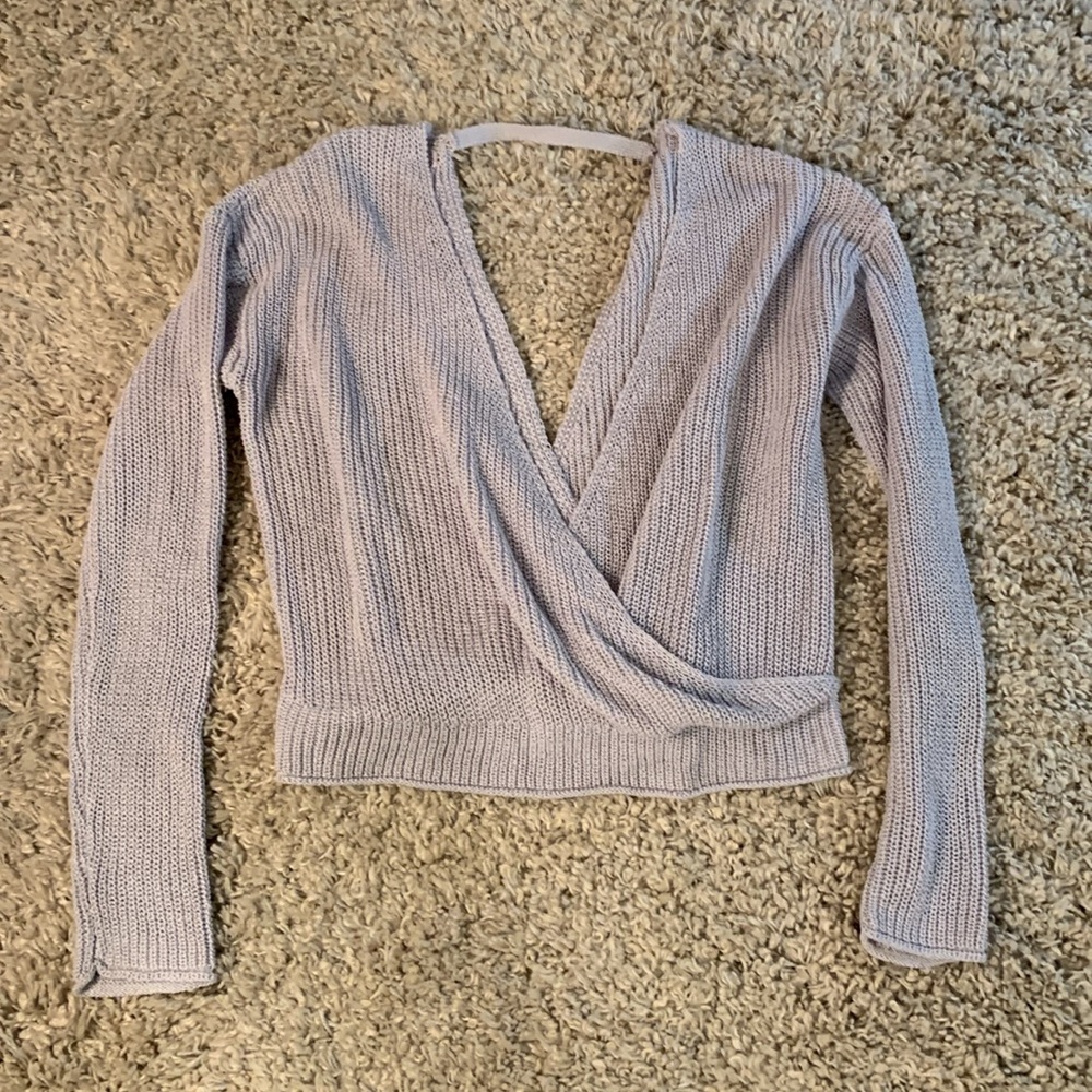 Grey Wrap Knit Sweater Size Large
